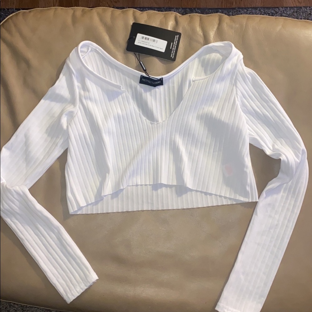 White Ribbed Crop Top - Picture 2 of 3